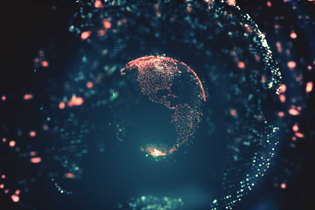 全球连接/数字世界地图/地球/粒子/光